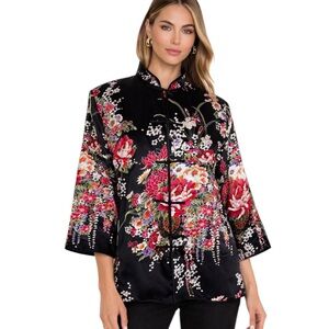 Grace Chang Silk Jacket Black Floral Size S